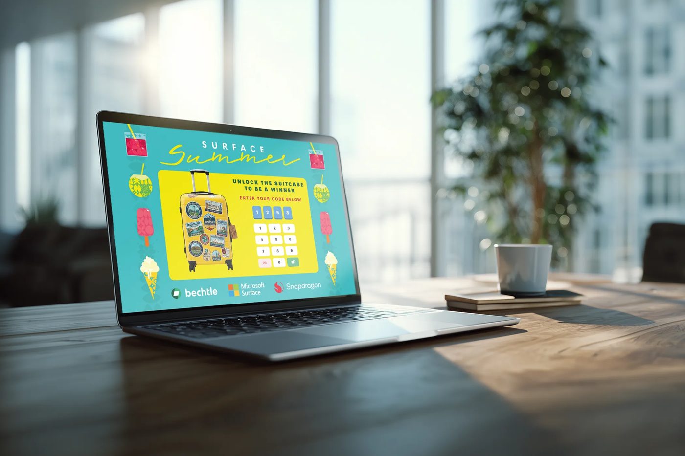 A bespoke branded event game running on a laptop