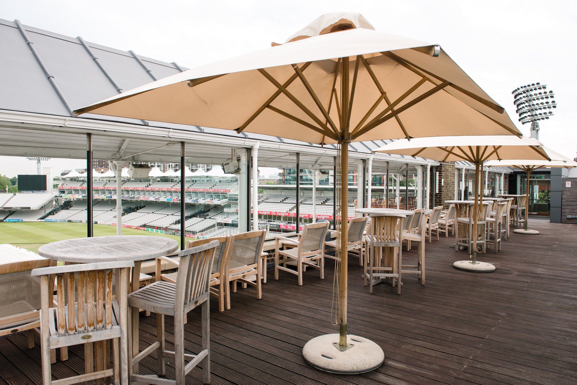 The terrace overlooking the pitch on a cricket hospitality day